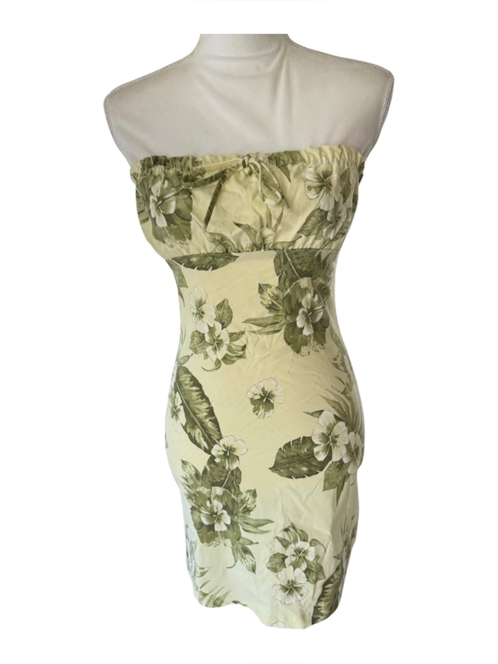 Cheroy body con bustier cocktail dress yellow green floral summer womens